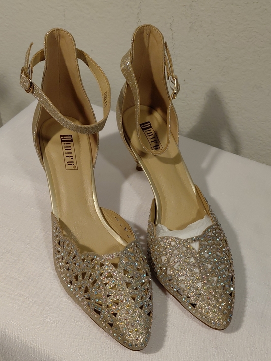 IDIFU Shoes - Gold Glitter Ankle-Strap Heels